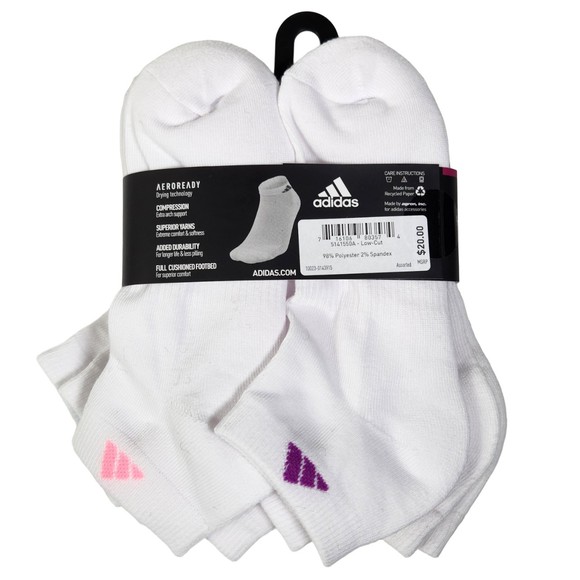 adidas Accessories Adidas Womens 5 Low Cut White 6 Pack Socks Aero